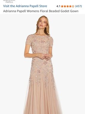 Adrianna Papell Blush Beaded Floral Godet Maxi Dress